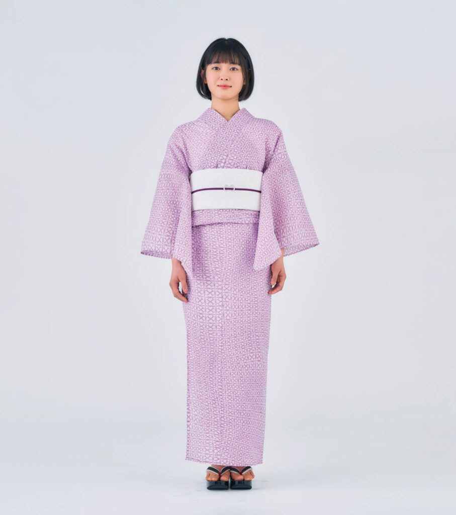 Y26 伊勢型写し浴衣「四弁花」 薄葡萄