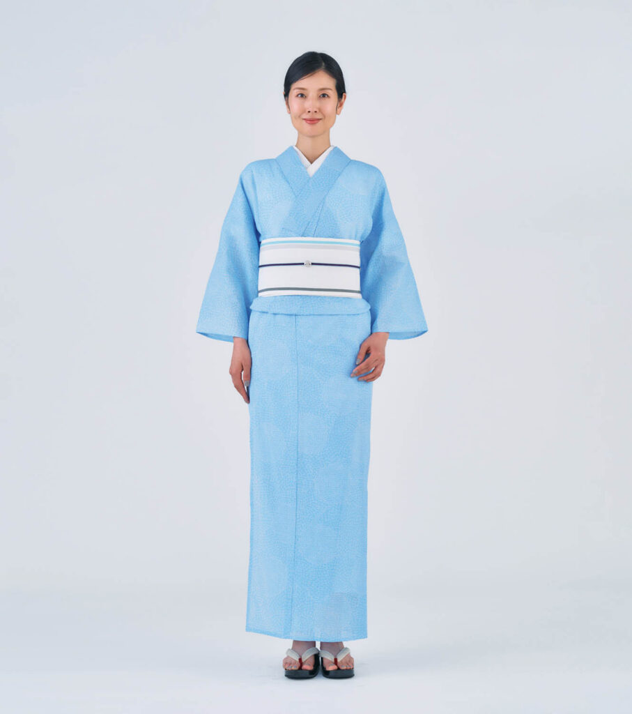 Y28 伊勢型写し浴衣「菊文」勿忘草色