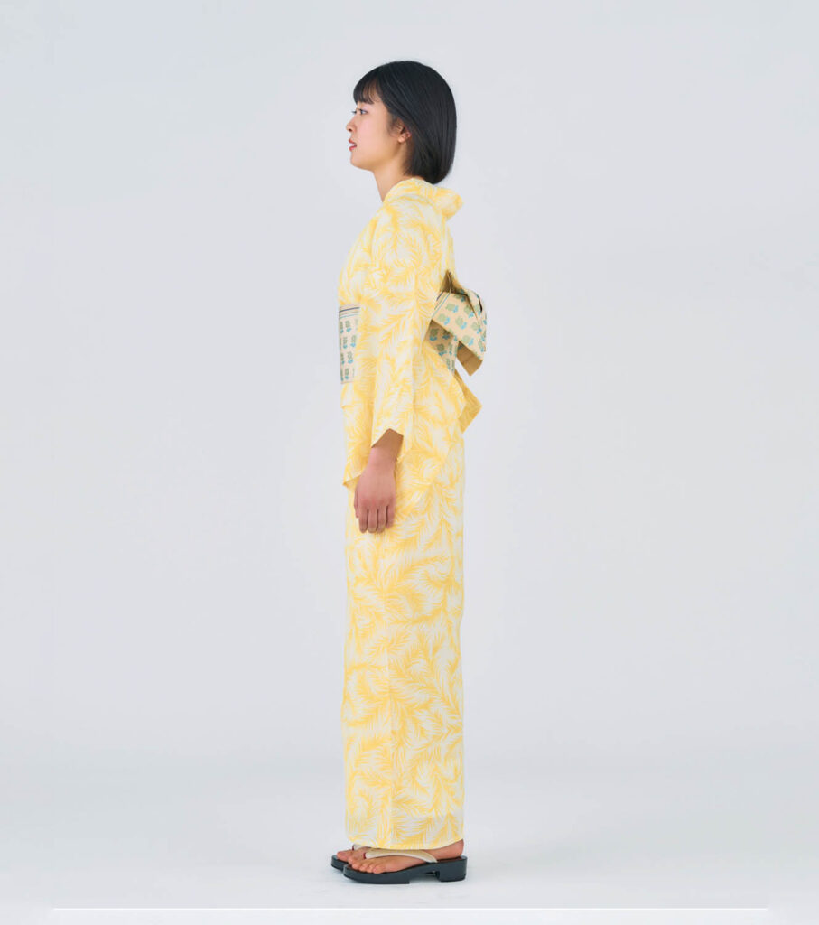Y30 伊勢型写し浴衣「シダの葉」蒲公英色（2枚目）